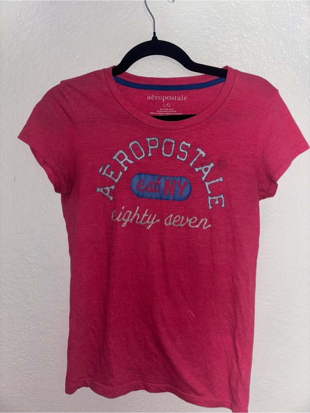 Aeropostale Hot Pink Graphic Logo Tee with Blue Accent